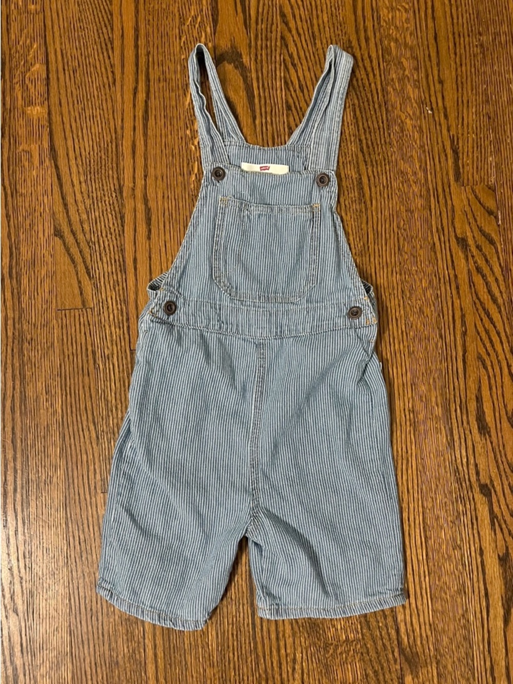 Levi's Blue and White Pinstripe Kids Short Overalls